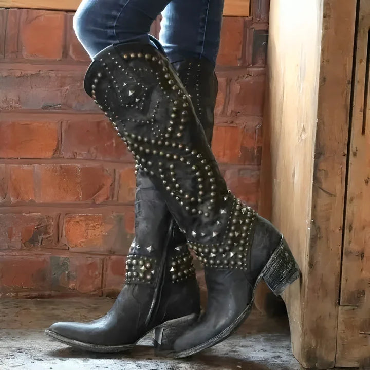 Kniehoge western laarzen met studs