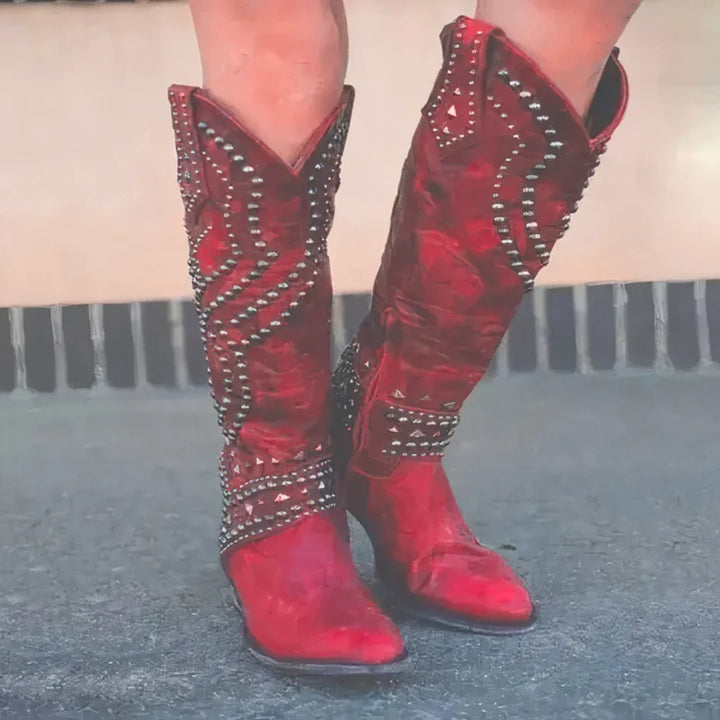 Kniehoge western laarzen met studs