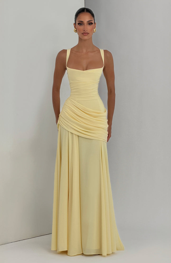 Destiny maxi-jurk van chiffon met waterval-hals en rugveter