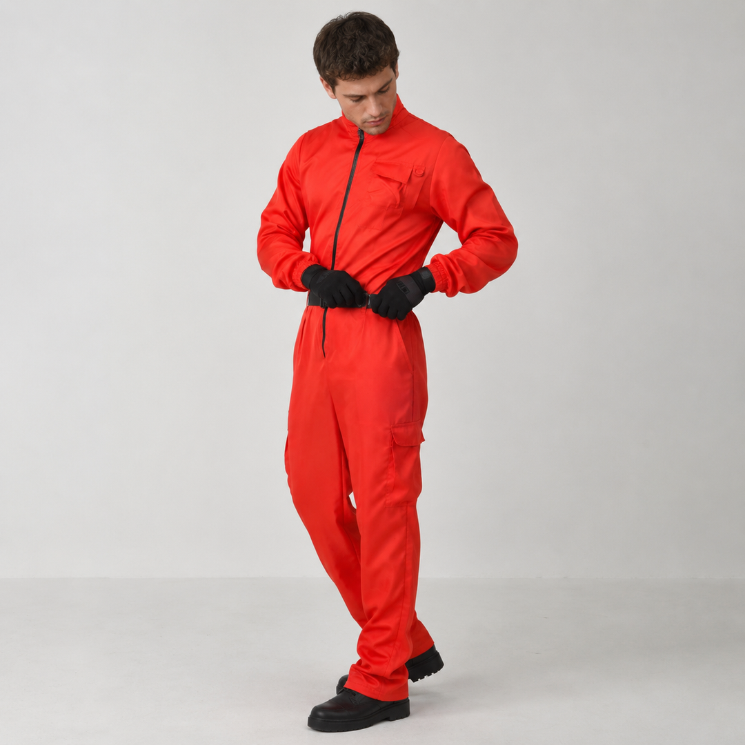 Survival Game-bewakerskostuum jumpsuit met masker en riem