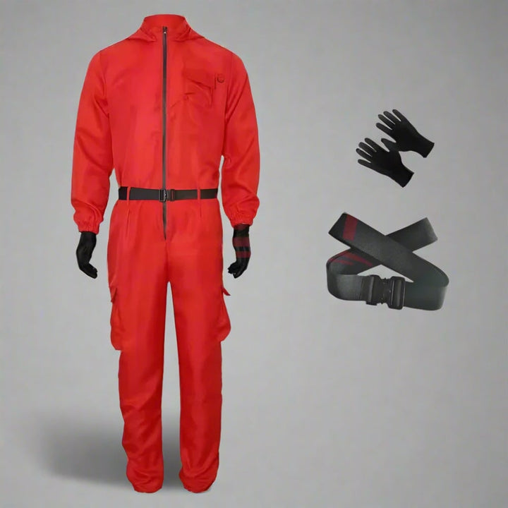 Survival Game-bewakerskostuum jumpsuit met masker en riem