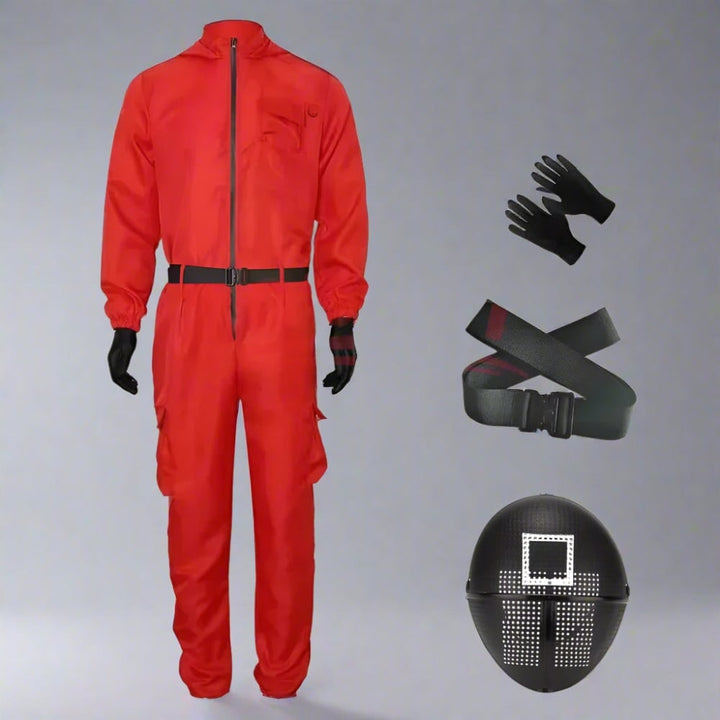 Survival Game-bewakerskostuum jumpsuit met masker en riem