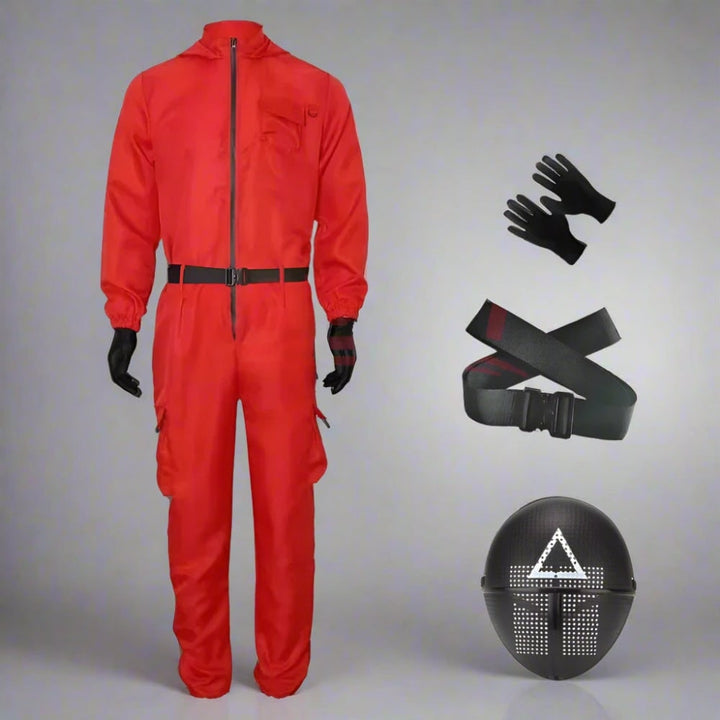 Survival Game-bewakerskostuum jumpsuit met masker en riem