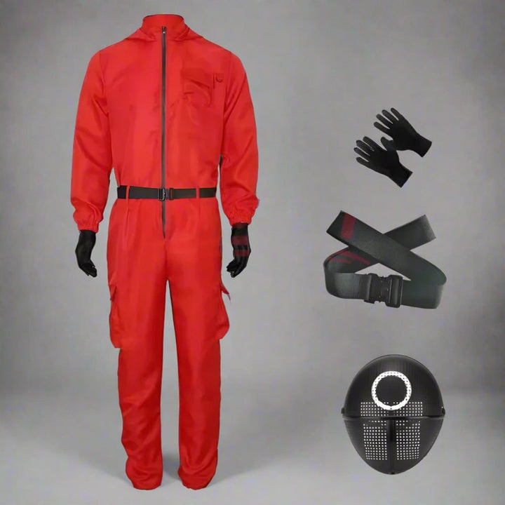 Survival Game-bewakerskostuum jumpsuit met masker en riem