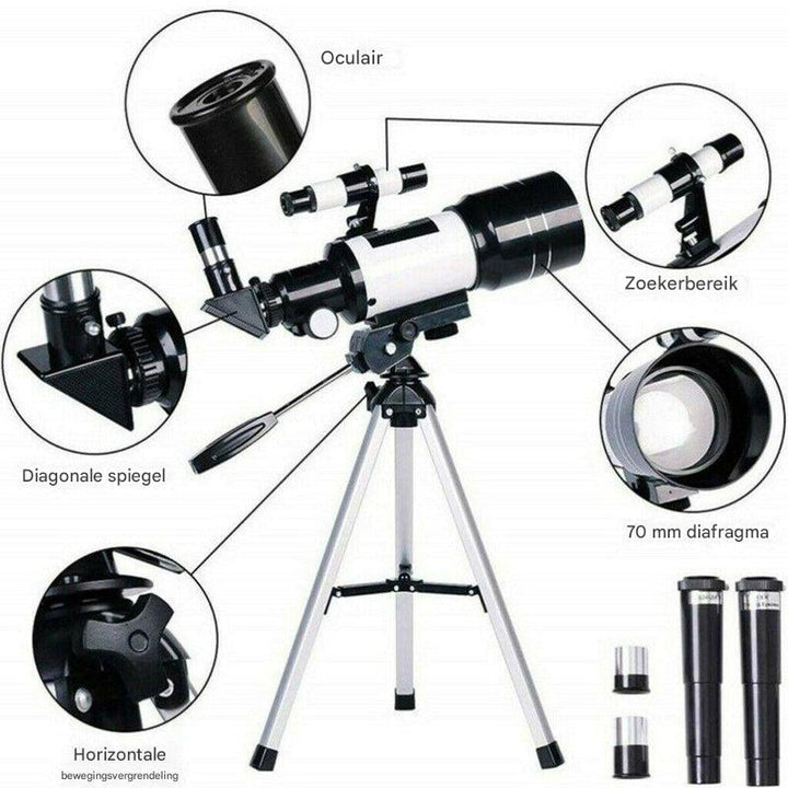 Professionele 300/70mm telescoop met statief en telefoonhouder
