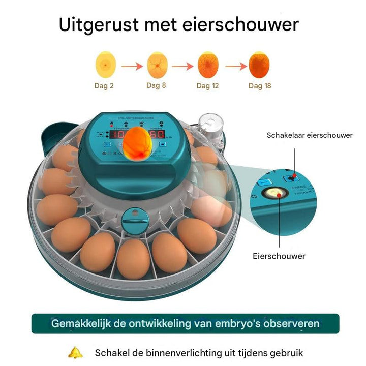 Broedmachine voor 15 eieren met automatische vochtigheidsregeling