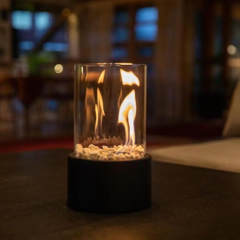 Tafelhaard bioethanol, glazen cilinder met kiezels, draagbare ethanolhaard voor op tafel
