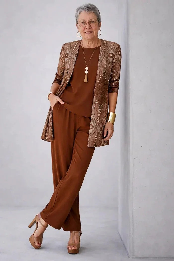 Driedelige set met vest, top en broek