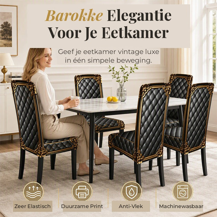 Barokke rekbare stoelhoezen met gouden detailprint - Washable Dining Chair Slipcovers