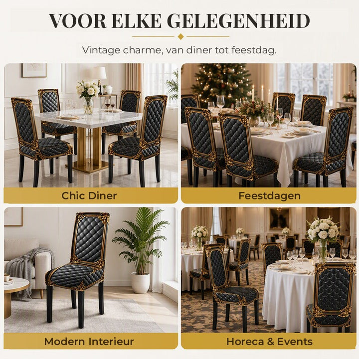 Barokke rekbare stoelhoezen met gouden detailprint - Washable Dining Chair Slipcovers