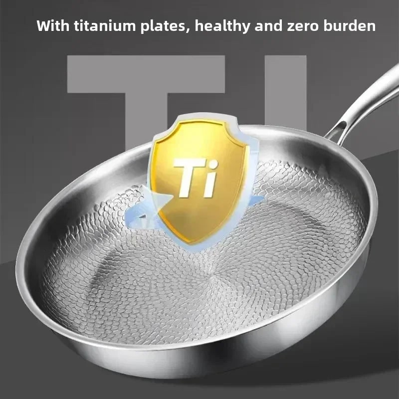 Titanium antiaanbak koekenpan gehamerd roestvrij staal inductiegeschikt braadpan