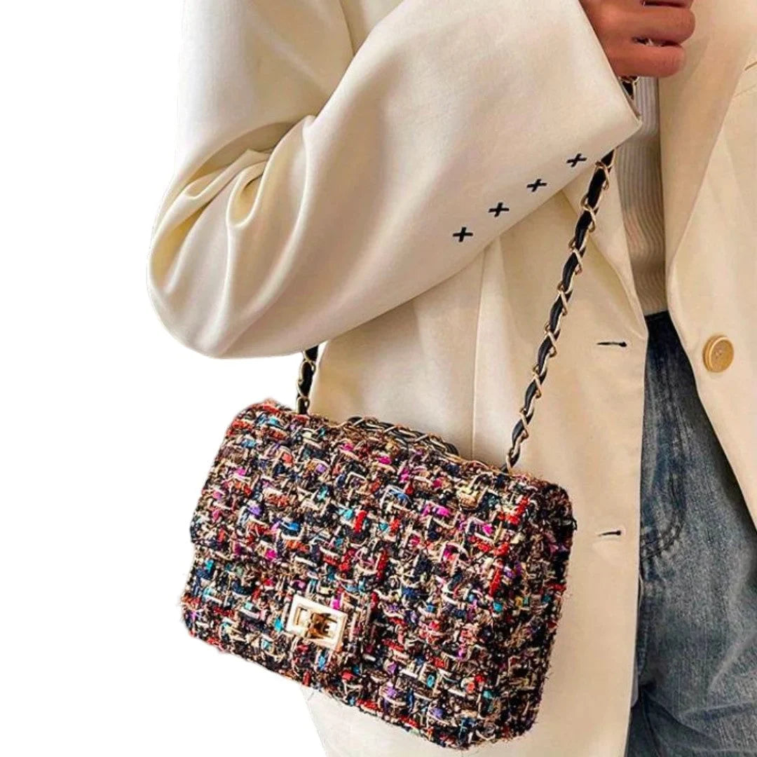 Schoudertas van tweed met kettingriem
