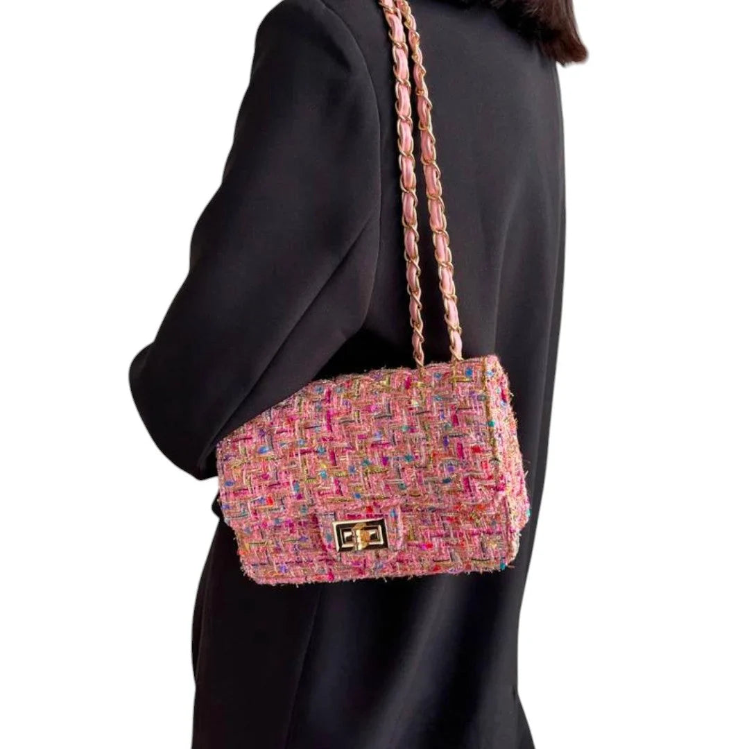 Schoudertas van tweed met kettingriem