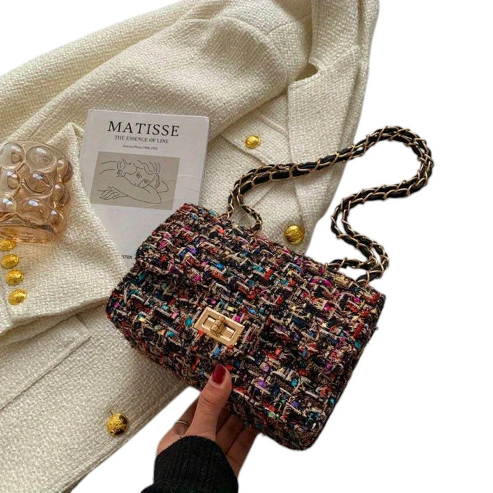 Schoudertas van tweed met kettingriem
