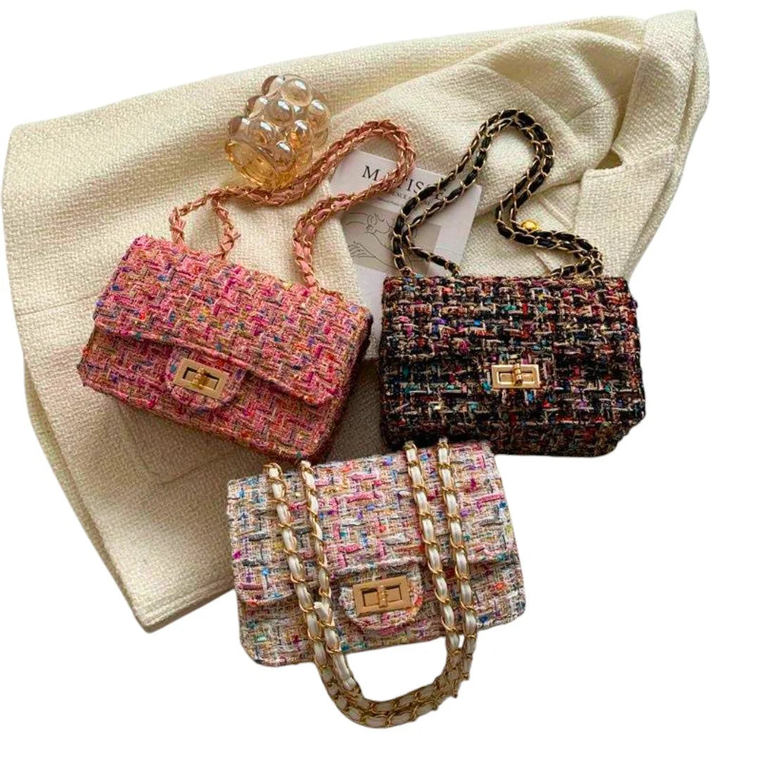 Schoudertas van tweed met kettingriem