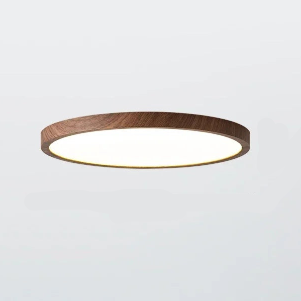 Ultradunne ronde plafondlamp van notenhout voor elegante, moderne ruimtes