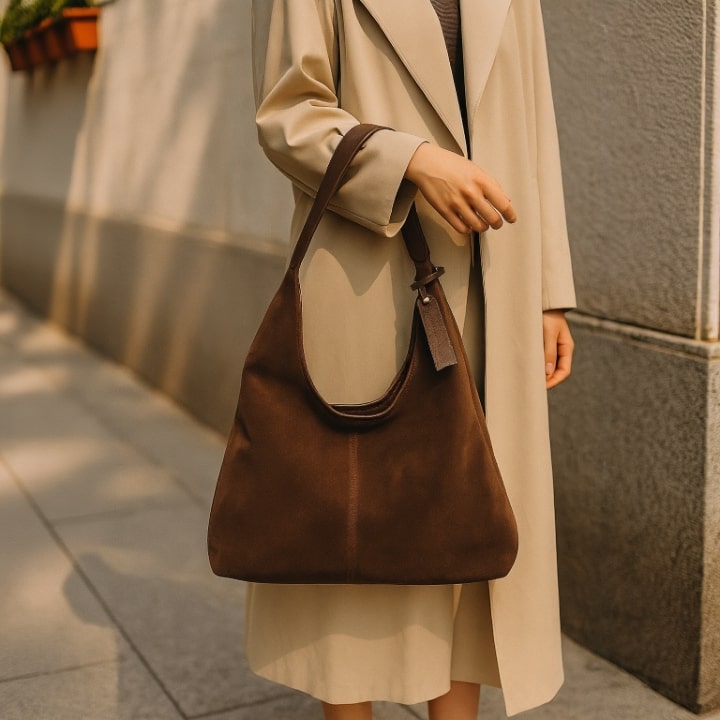 Schoudertas voor dames | Schoudertas van suède | Vintage tas | Lederin