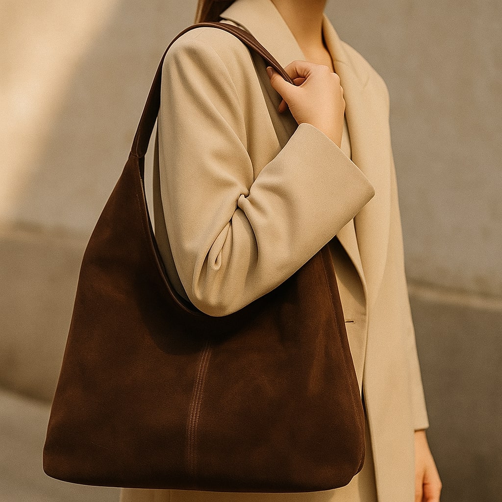 Schoudertas voor dames | Schoudertas van suède | Vintage tas | Lederin