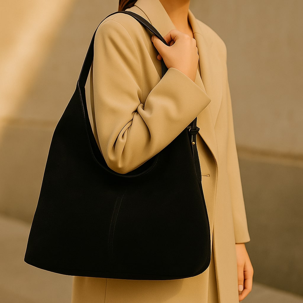 Schoudertas voor dames | Schoudertas van suède | Vintage tas | Lederin