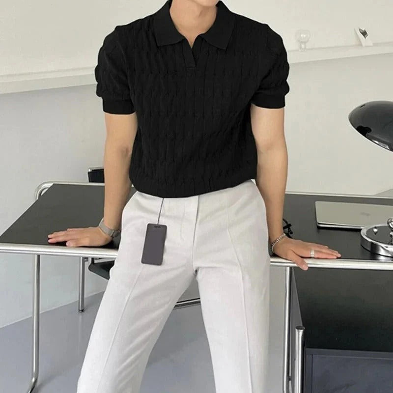 Comfortabel jacquard gebreid poloshirt voor heren - Arthur
