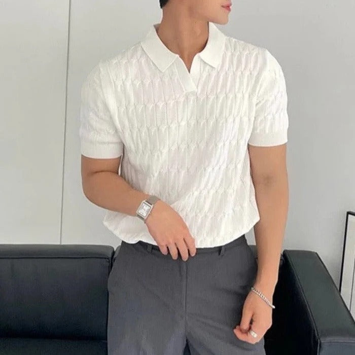 Comfortabel jacquard gebreid poloshirt voor heren - Arthur