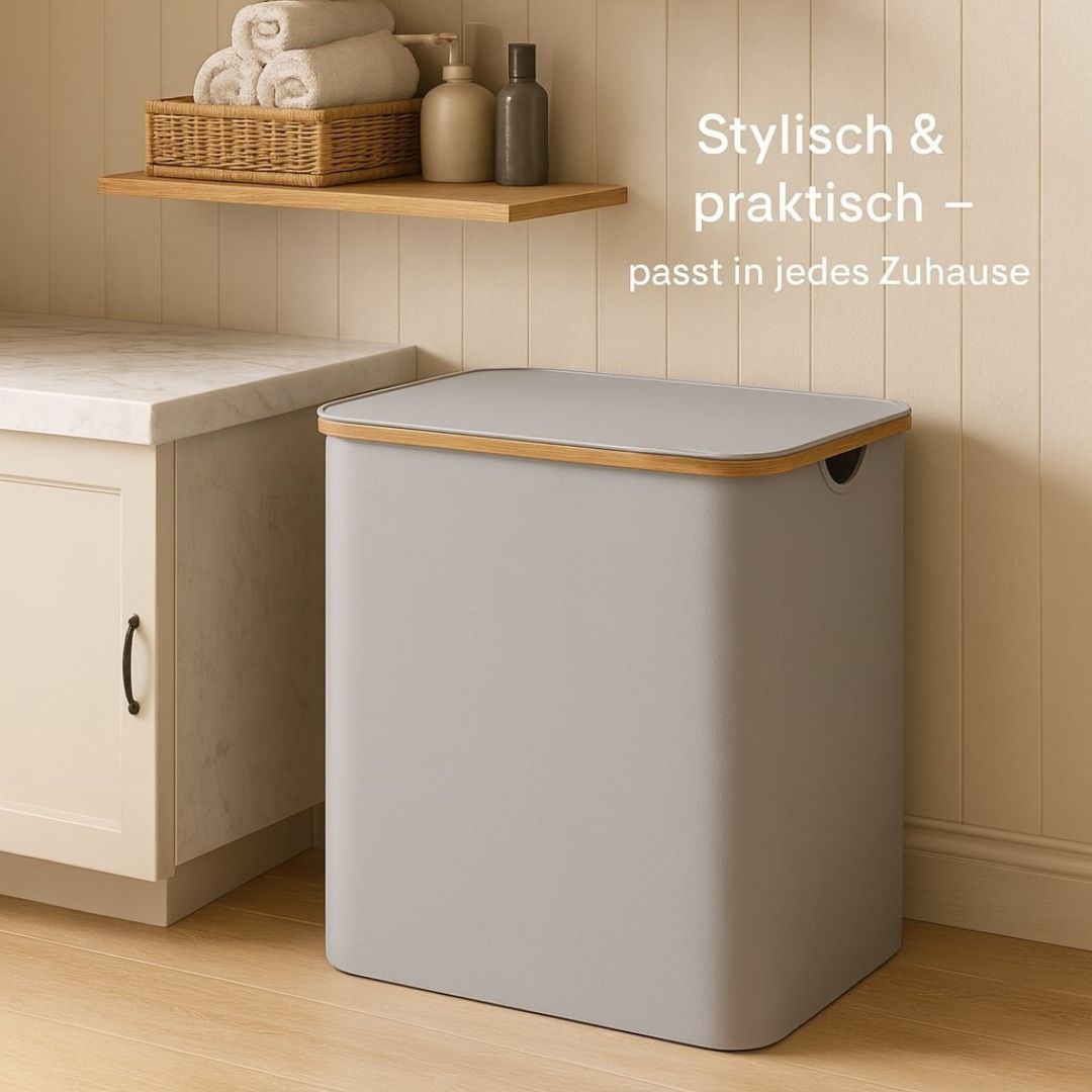 Wasmand met deksel | Wassorteerder met 3 vakken in Zwart, Beige en Grijs | WäscheBox