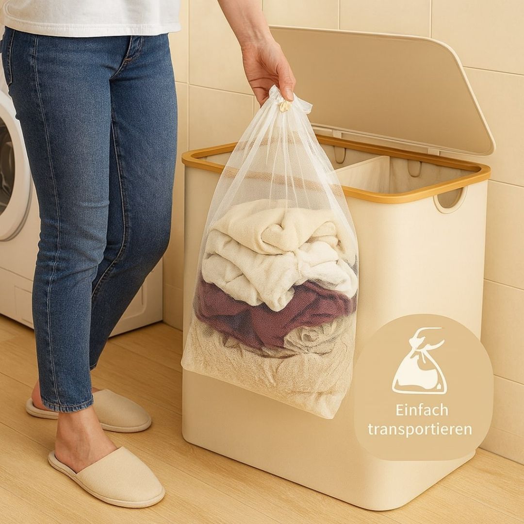 Wasmand met deksel | Wassorteerder met 3 vakken in Zwart, Beige en Grijs | WäscheBox