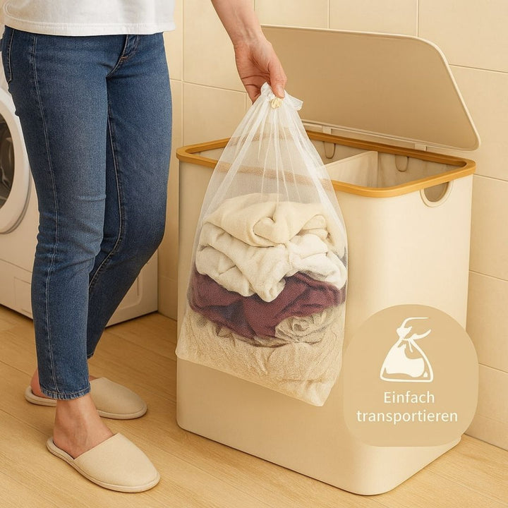 Wasmand met deksel | Wassorteerder met 3 vakken in Zwart, Beige en Grijs | WäscheBox
