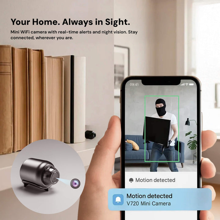 Draadloze mini beveiligingscamera voor huis systeem met nachtzicht en verborgen compact design
