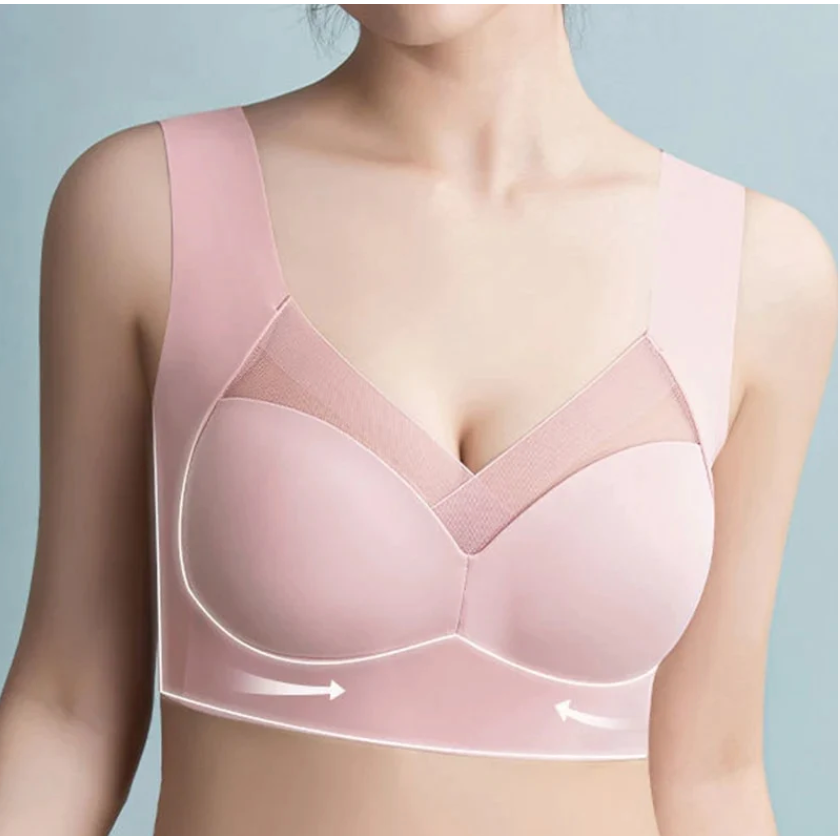Draadloze push-upbeha comfortabel naadloos mesh uitneembare vulling brede bandjes zonder beugel