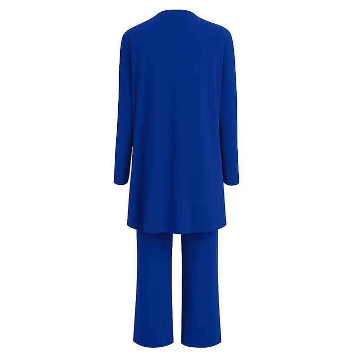 Dames 3-delige gebreide set met vest, top en wijde broek