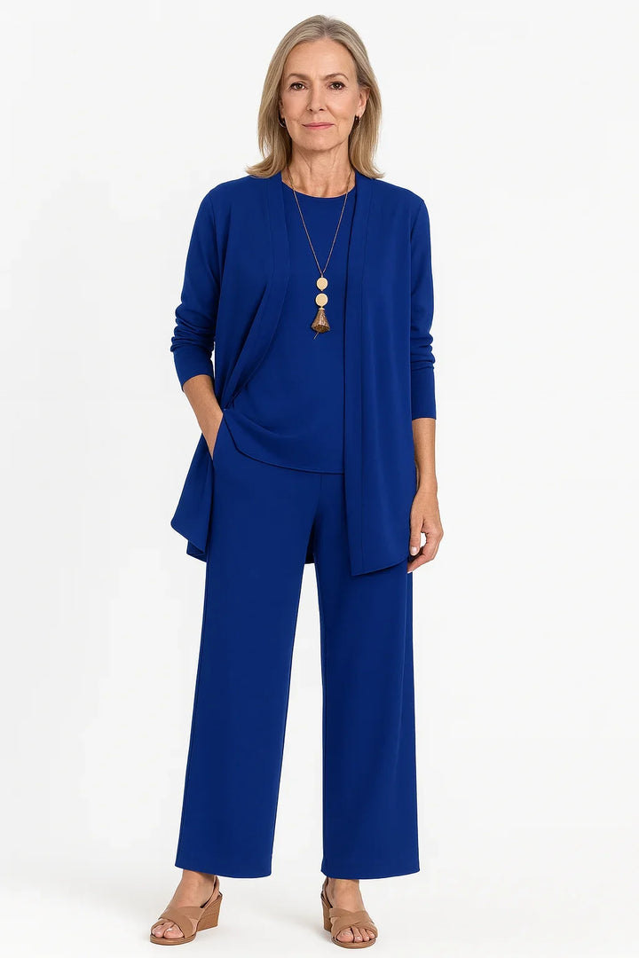 Dames 3-delige gebreide set met vest, top en wijde broek