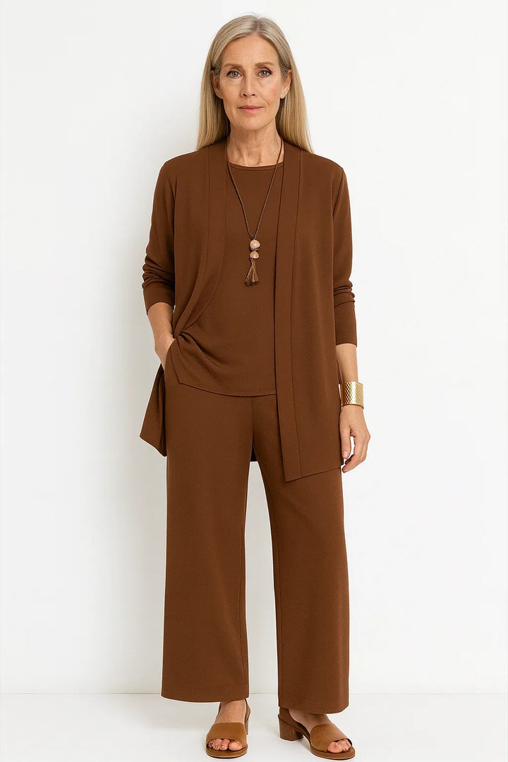 Dames 3-delige gebreide set met vest, top en wijde broek
