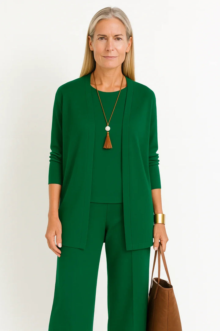 Dames 3-delige gebreide set met vest, top en wijde broek
