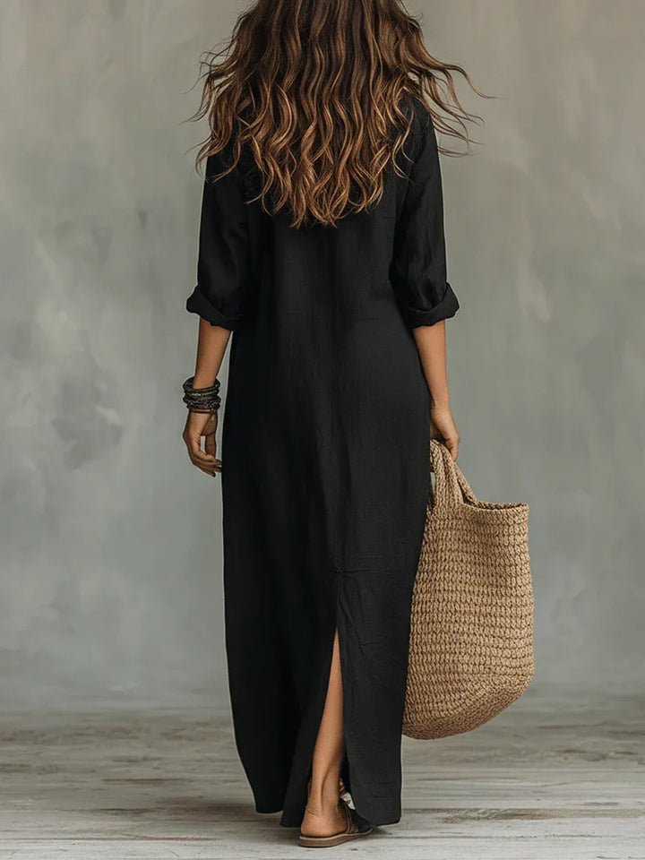 Boho relaxed maxi-jurk met overhemdmodel