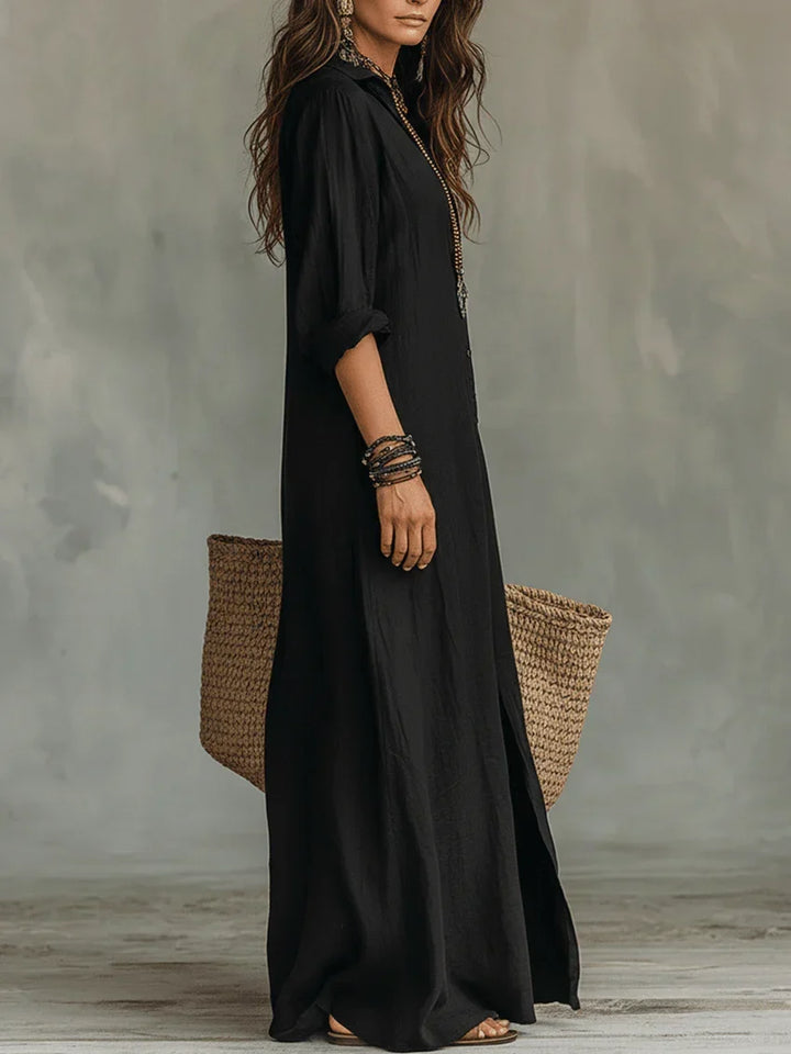 Boho relaxed maxi-jurk met overhemdmodel