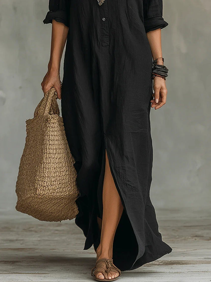 Boho relaxed maxi-jurk met overhemdmodel