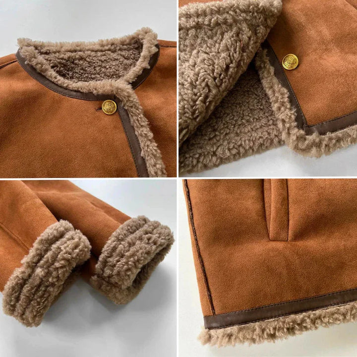 Bruin aviatorjack van imitatiesuede met shearling voering