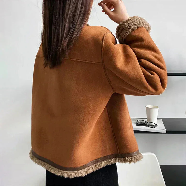 Bruin aviatorjack van imitatiesuede met shearling voering