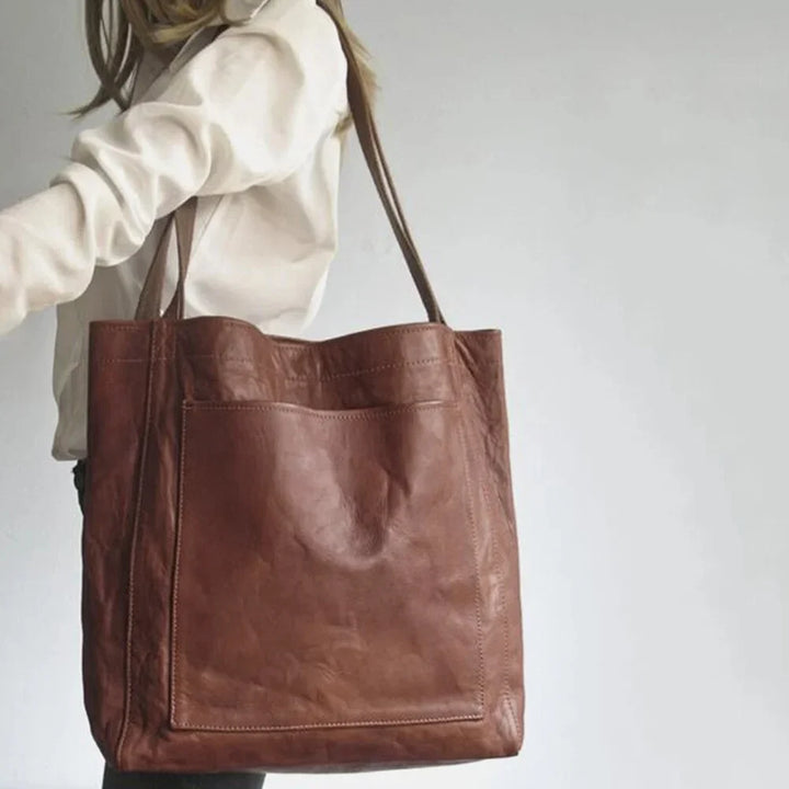 Bruine leren tas met magneetsluiting