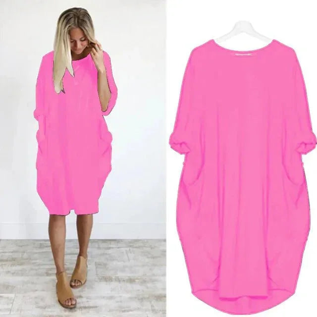 Oversized midi-jurk met 3/4 mouwen en plakzakken