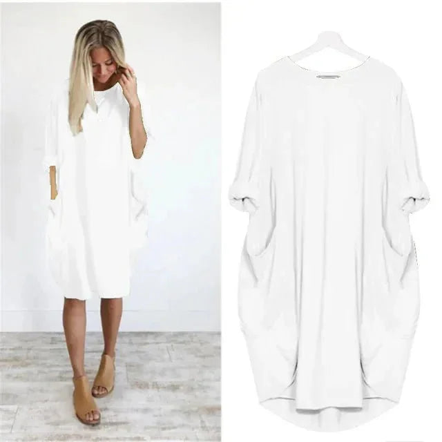 Oversized midi-jurk met 3/4 mouwen en plakzakken