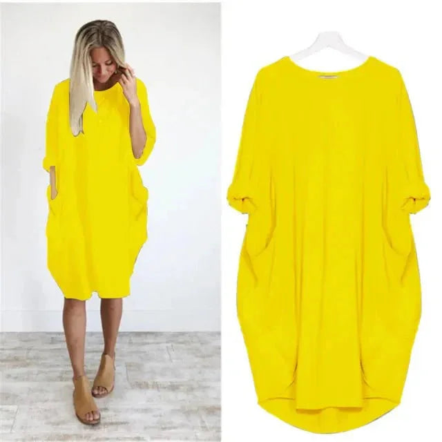 Oversized midi-jurk met 3/4 mouwen en plakzakken