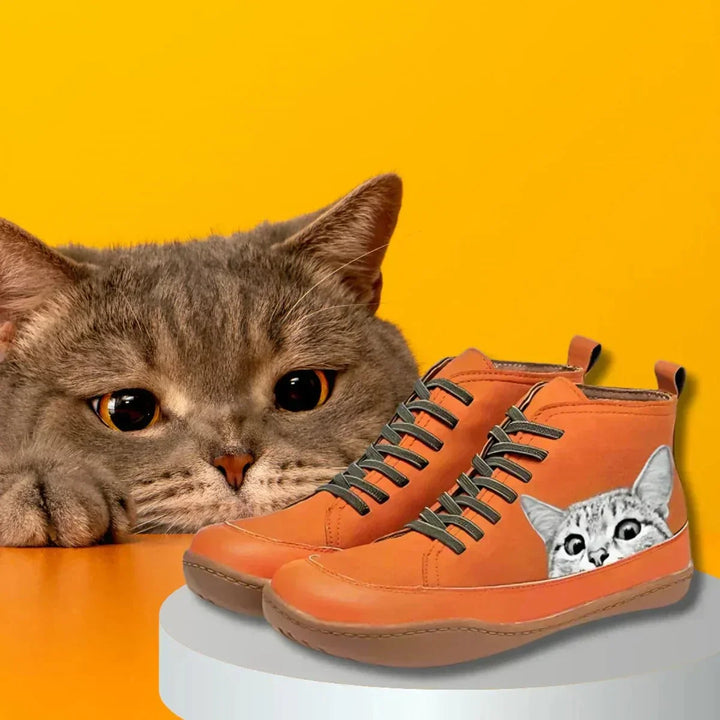 Enkellaarzen met kattenprint en veters, high-top model
