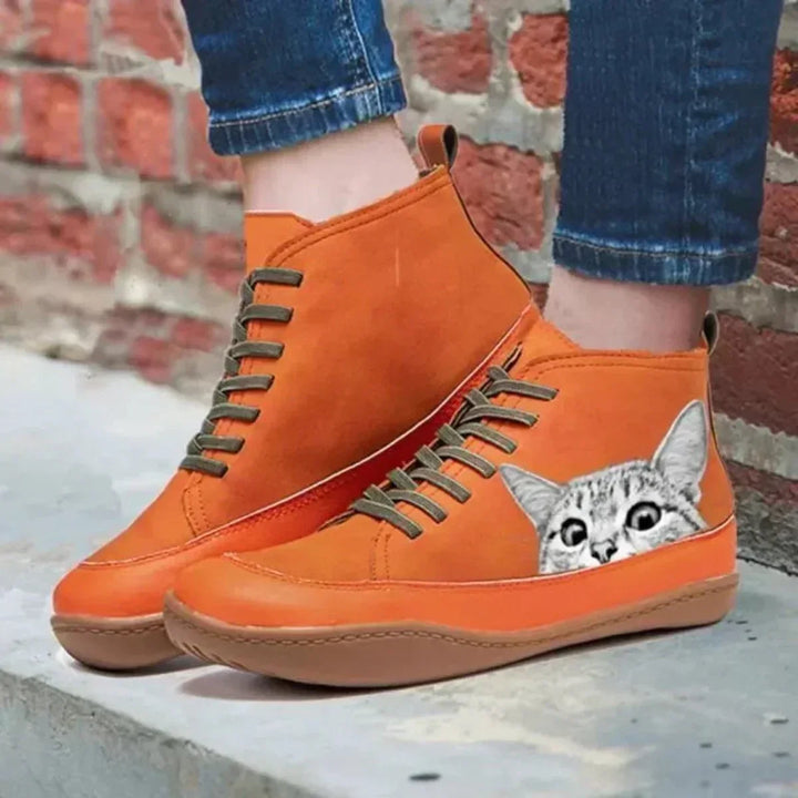 Enkellaarzen met kattenprint en veters, high-top model