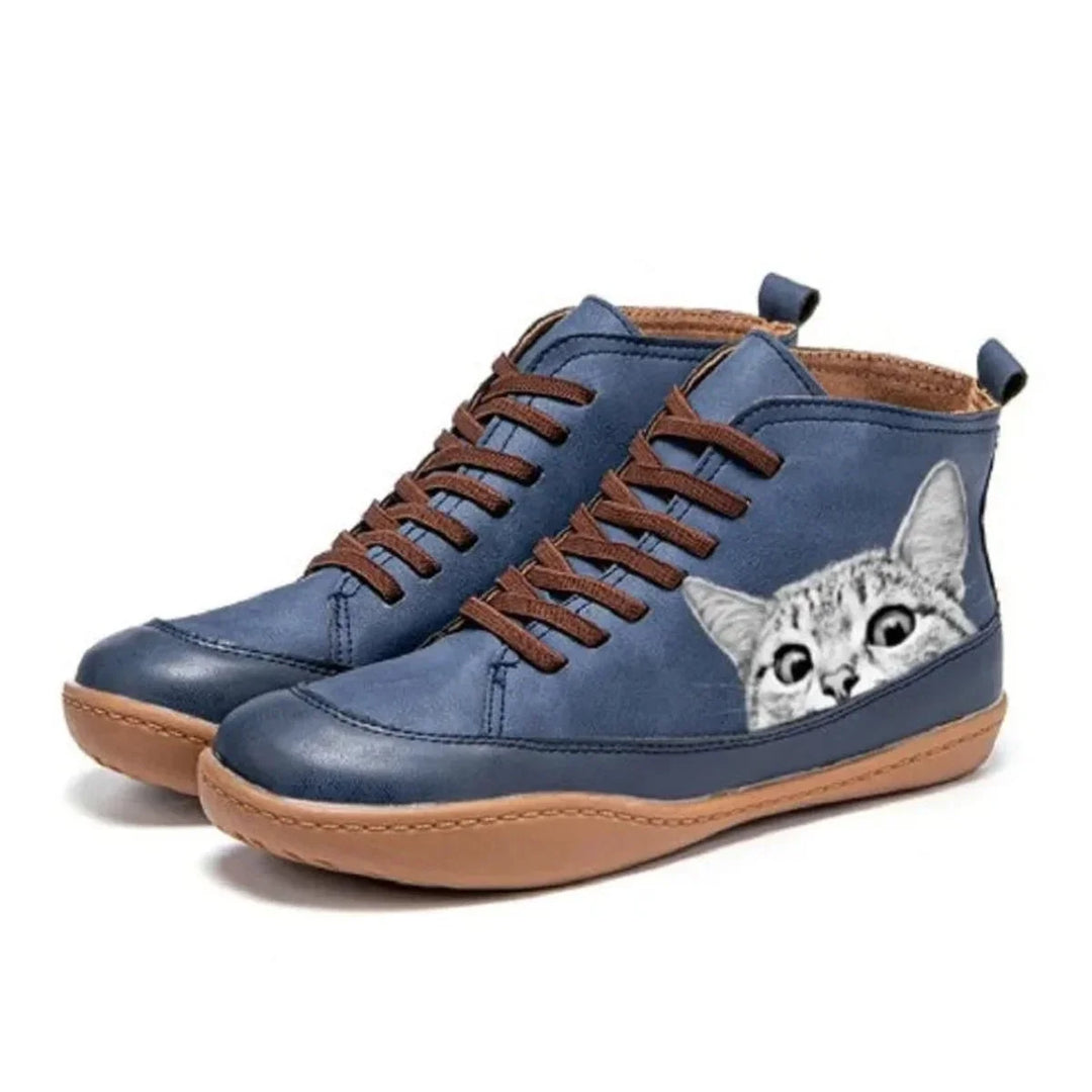 Enkellaarzen met kattenprint en veters, high-top model