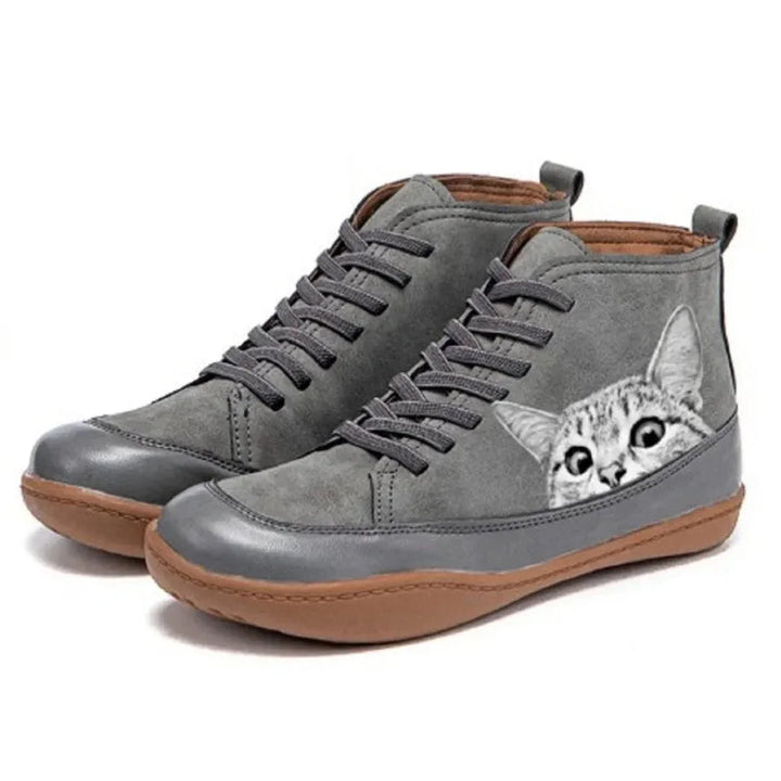 Enkellaarzen met kattenprint en veters, high-top model