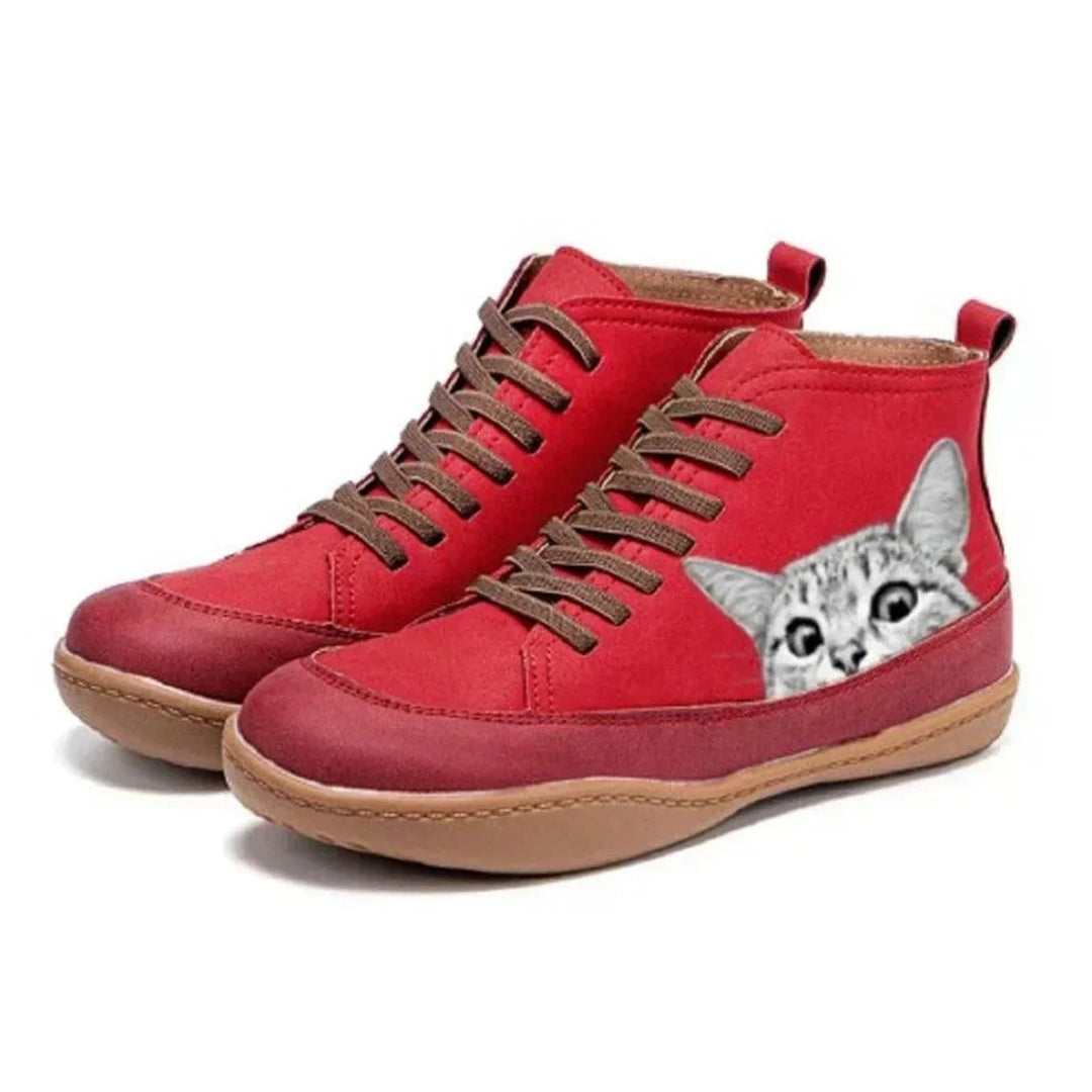 Enkellaarzen met kattenprint en veters, high-top model