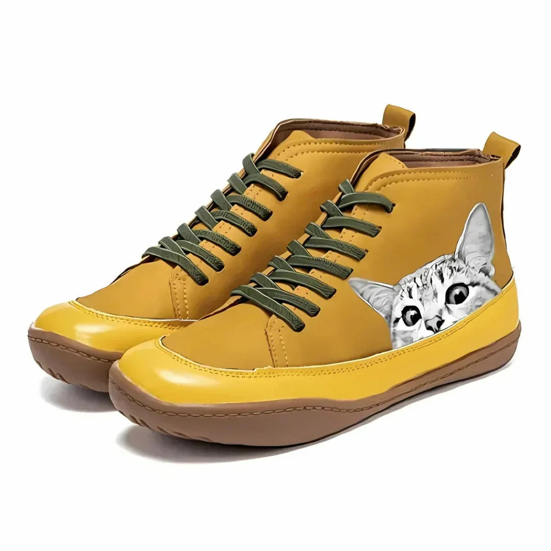 Enkellaarzen met kattenprint en veters, high-top model