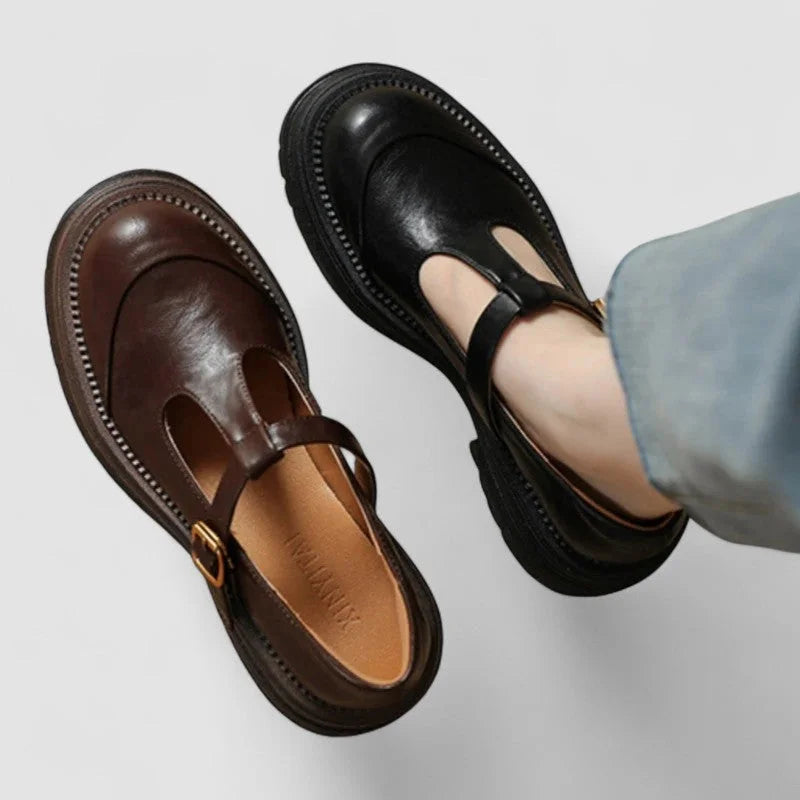 Robuuste leren platform Mary Jane-schoenen